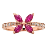 14K Rose Gold Ruby Flower Ring with Diamonds